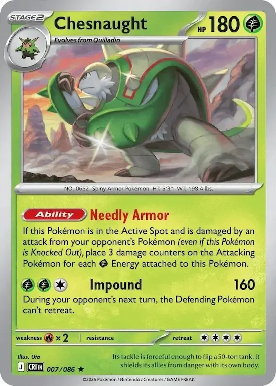 007/086 Chesnaught Rare Pokemon Card